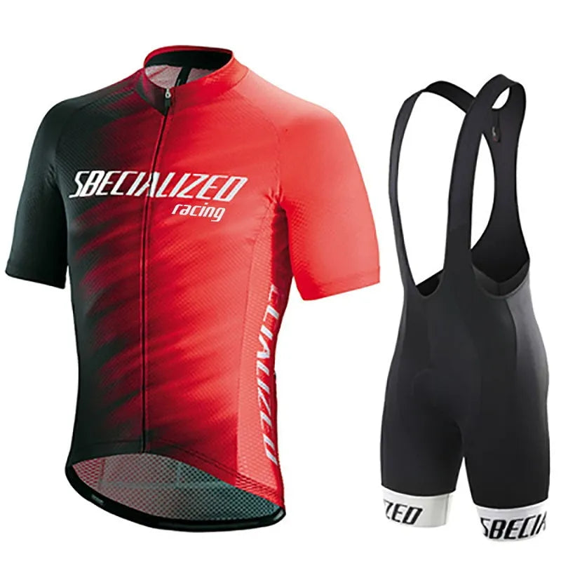 Summer men's mountain bike jersey suit with gel pad, polyester lycra fabric, 7 colours, XS to 4XL sizes