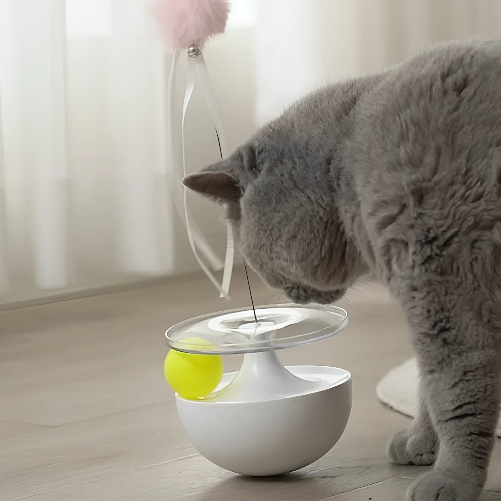 Interactive self-congratulating funny stick tumbler for cats in green, white, and pink, 142x107mm HIPS PC toy