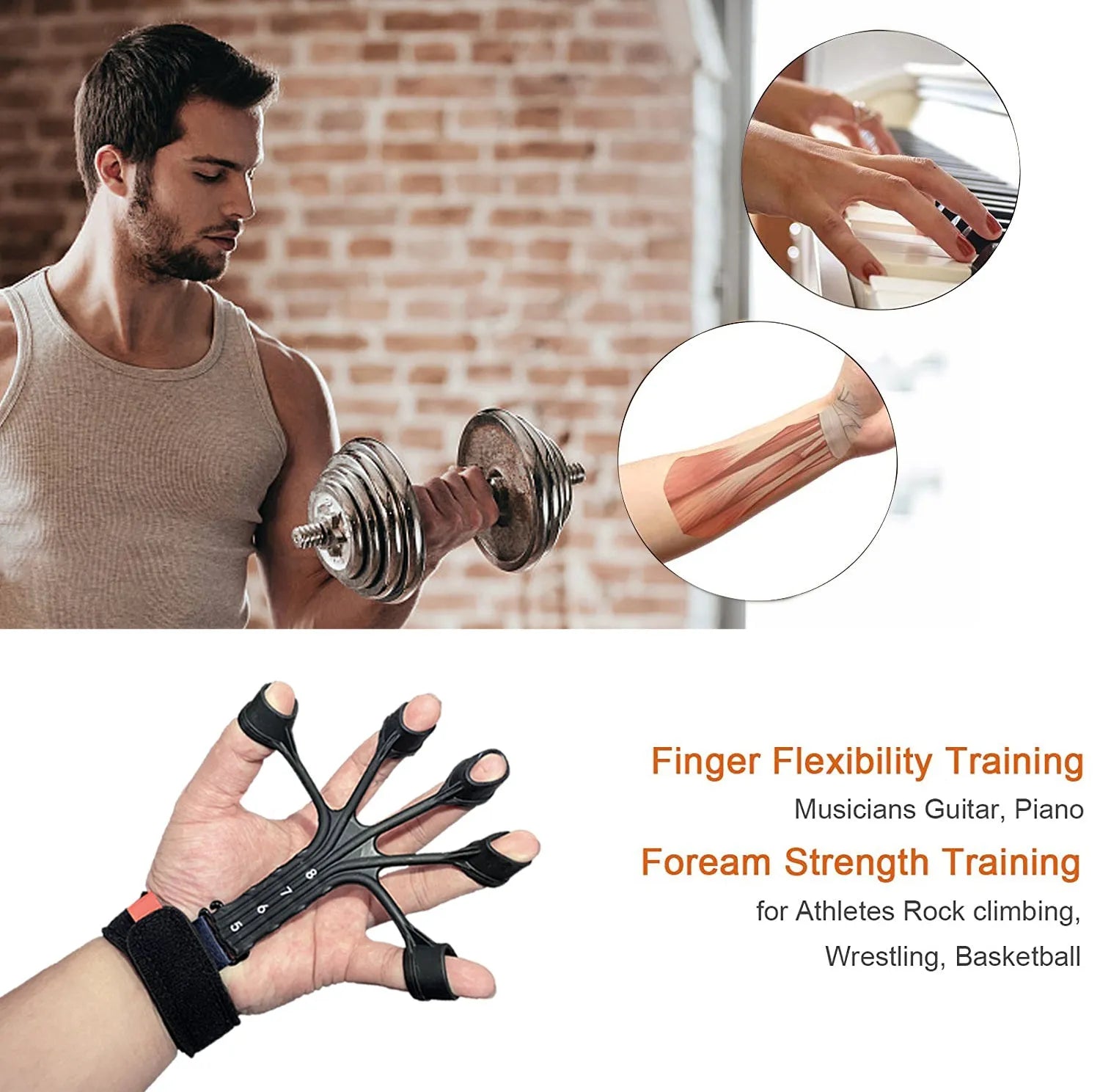 Black silicone finger rehabilitation trainer with adjustable resistance band for flexion and extension exercises
