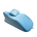Stomach sleeper pillow in blue for comfortable prone resting positions