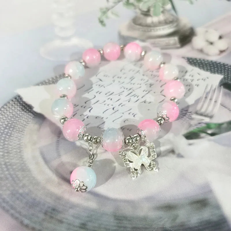 Chinese style bamboo leaf glass bracelet for women with a bamboo joint design.