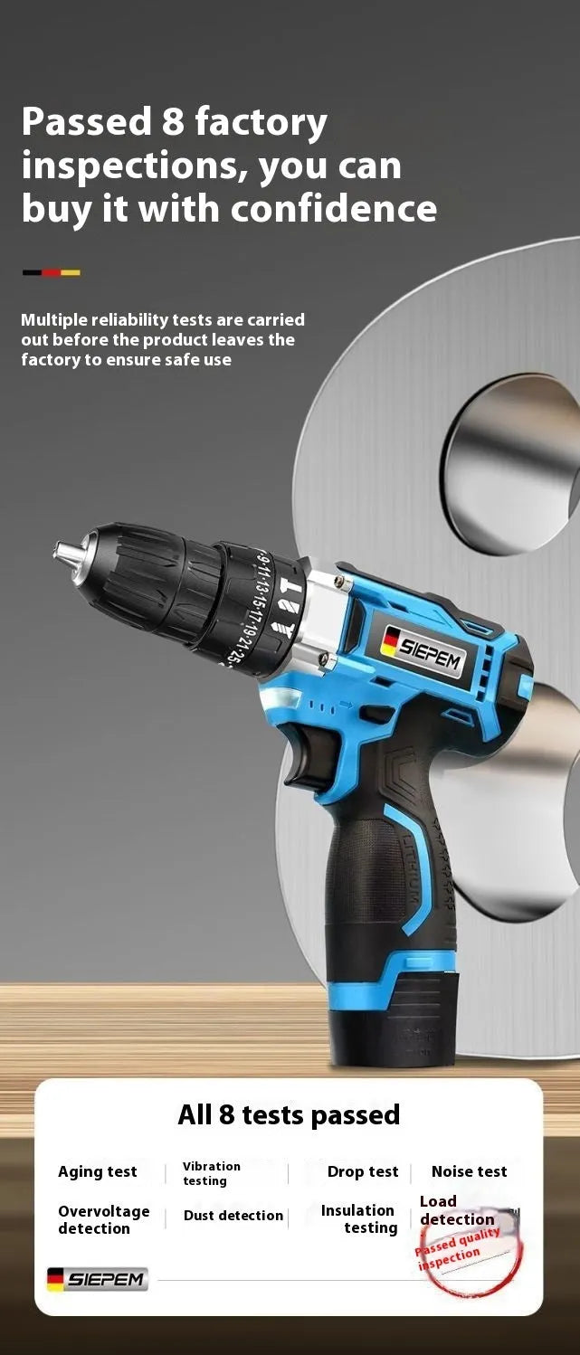 12V impact pistol drill electric screwdriver set in plastic case with dual-speed control