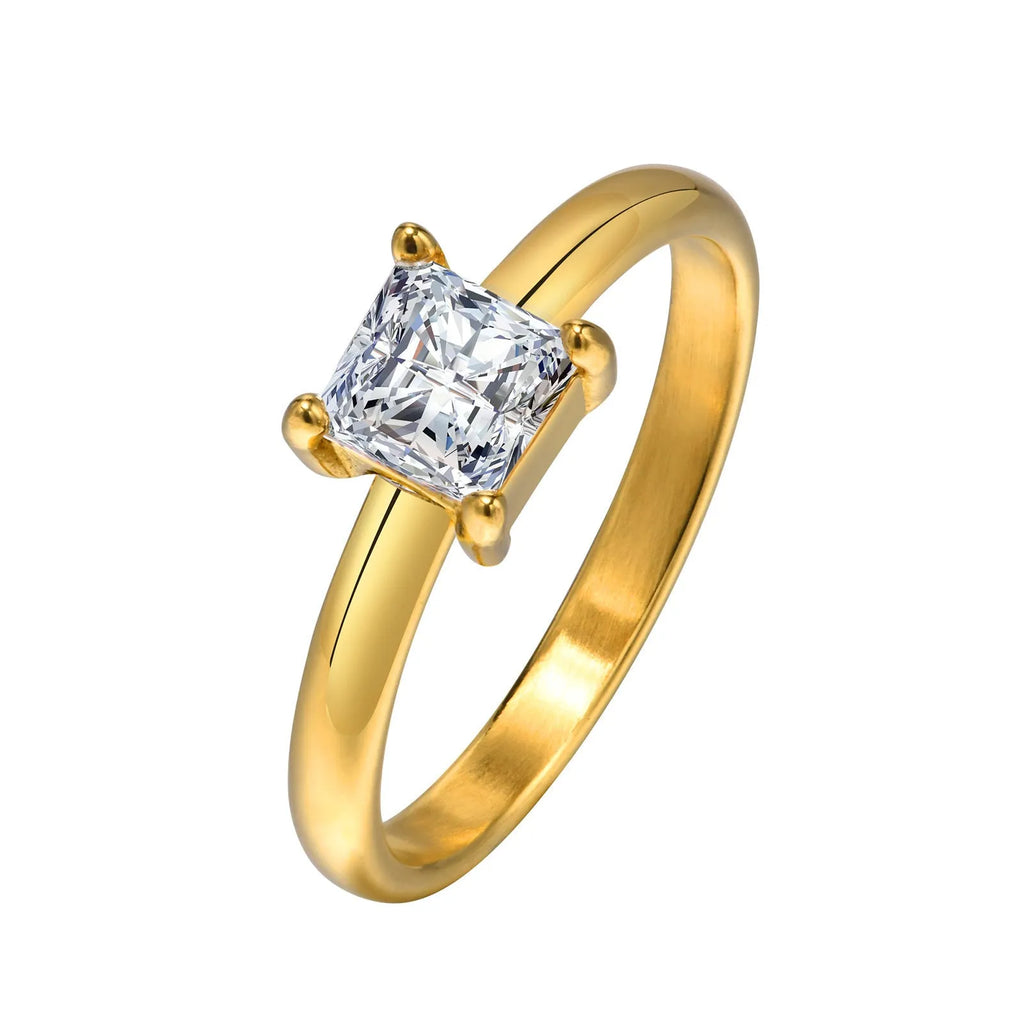 Women's stainless steel open ring with U-shaped geometric design and electroplating finish