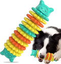 Blue caterpillar-shaped natural rubber dog chew toy for aggressive chewers measuring 17cm long