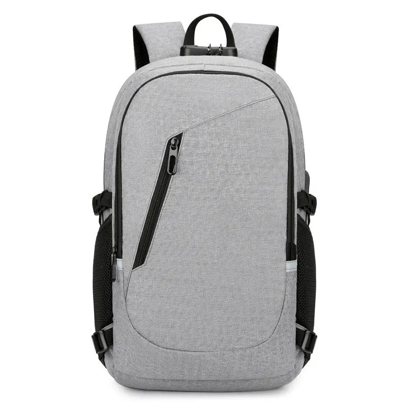 Grey Oxford cloth computer backpack with street trend design shown front view