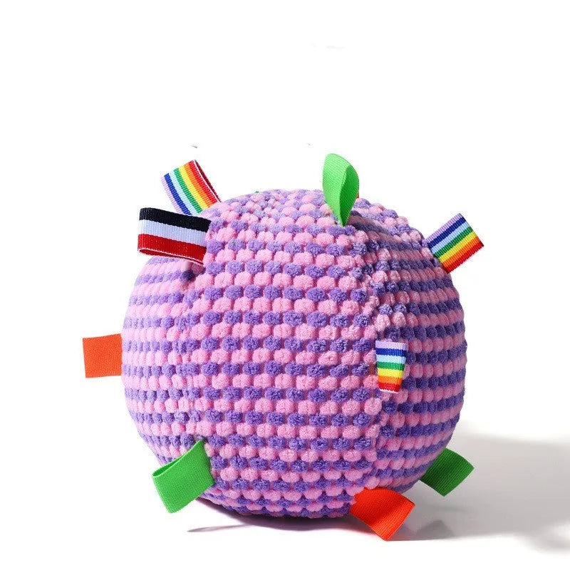 Blue and yellow textured pineapple lattice dog ball toy, 17cm in diameter, for chewing and fetching.