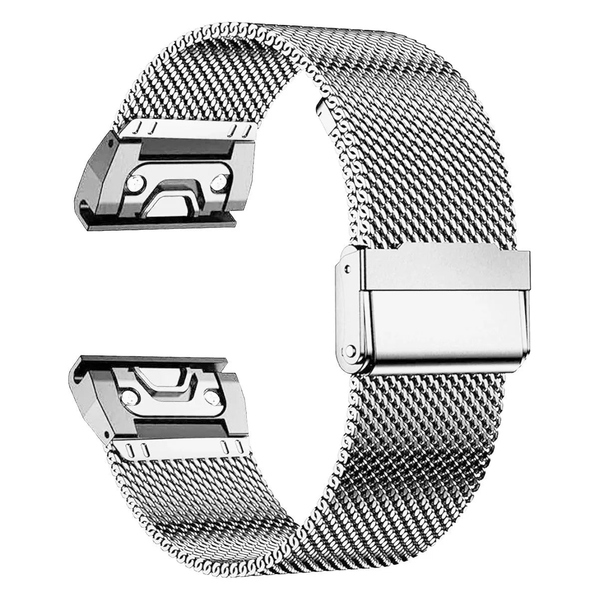 Silver stainless steel replacement strap for Garmin Fenix smartwatch showing lug width.