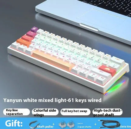 Bluish-black 61-key mechanical keyboard with hot-swappable switches on a desk