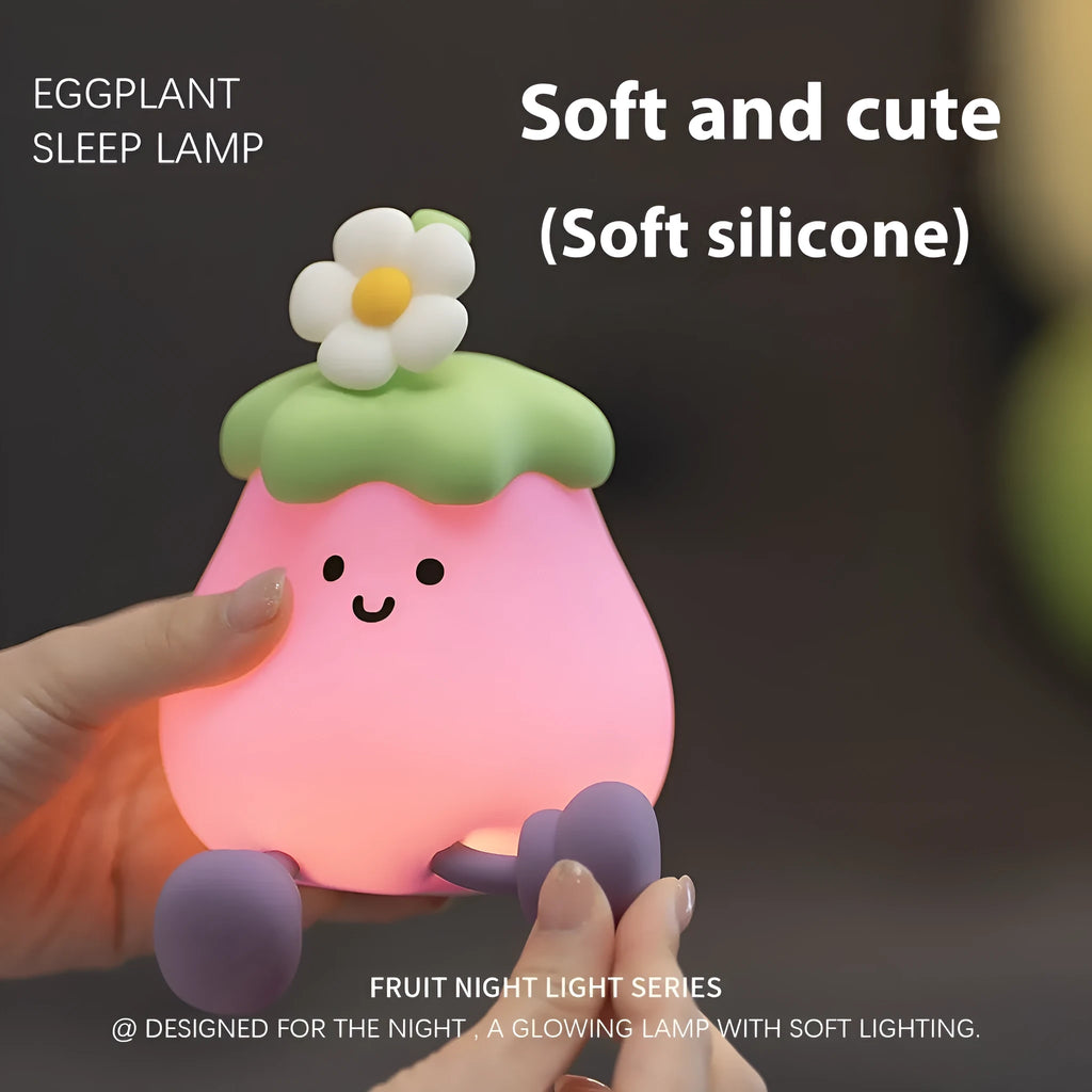Cartoon eggplant shaped small night lamp with soft yellow light, 1200mAh