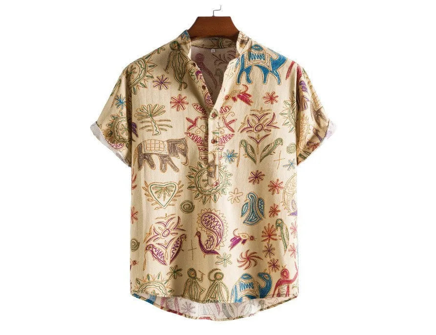 Plus size men's loose fit shirt with 3D digital printing in elastic polyester fabric