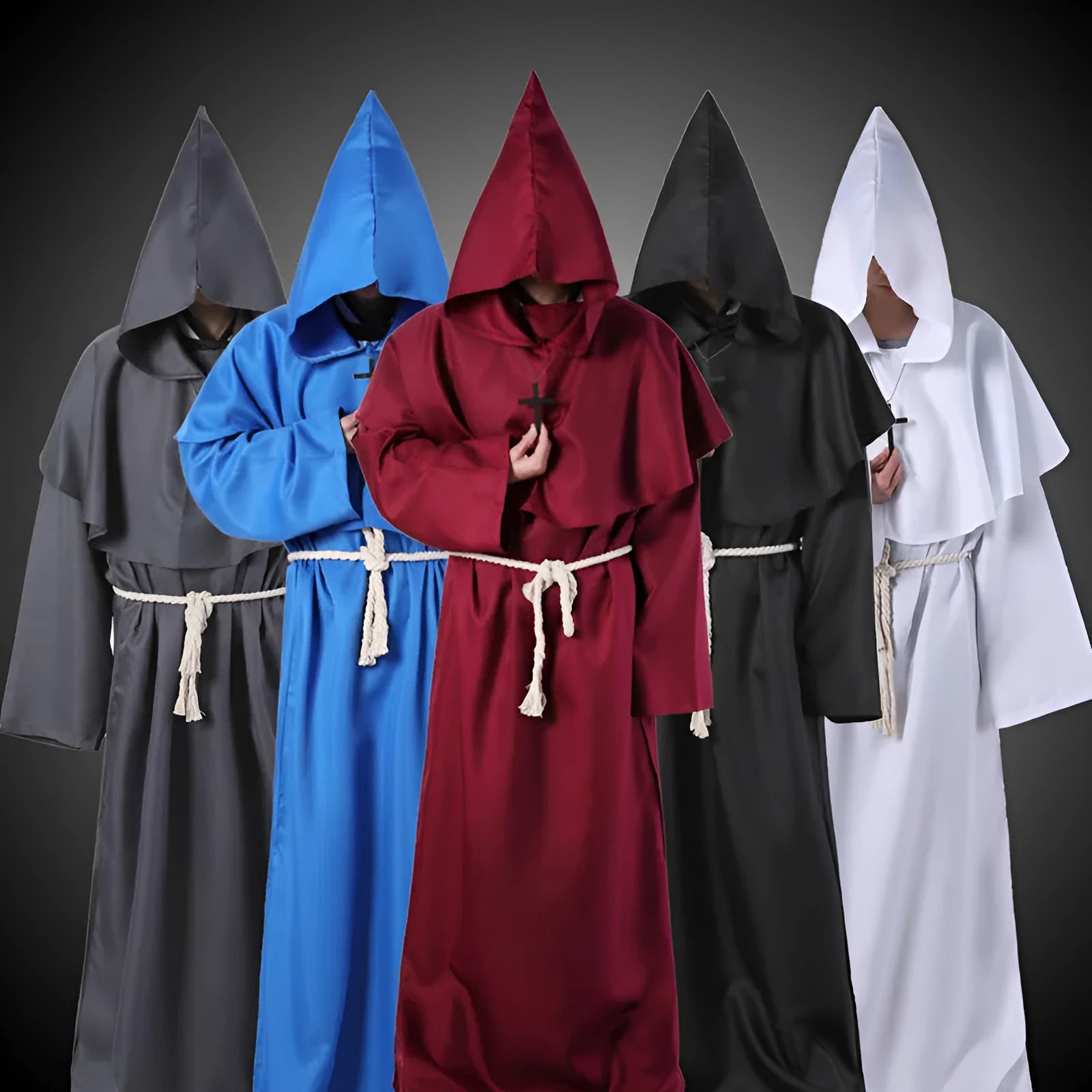 Medieval friar wizard monk costume in wine red colour, adult size, made from polyester fabric