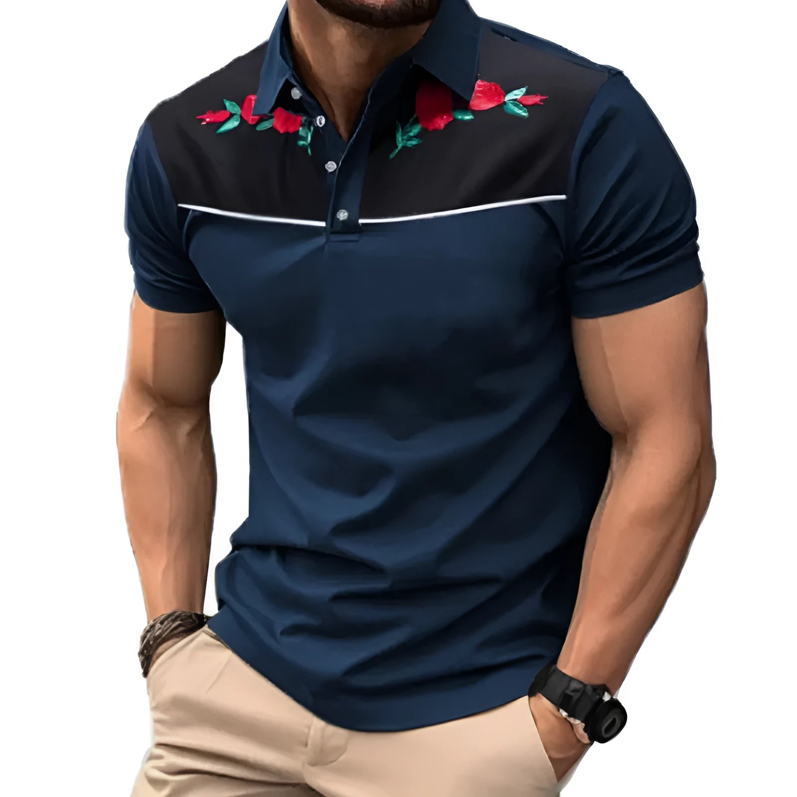 Men's short sleeve polo shirt with mesh fabric and zipper decoration detail