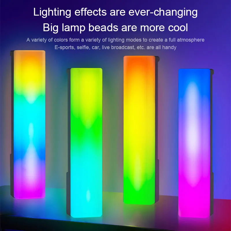 3D RGB tabletop ambiance lamp with voice activation and music sync lighting modes.
