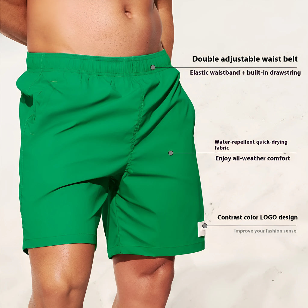 Men's solid colour quick-dry nylon casual shorts with straight leg opening