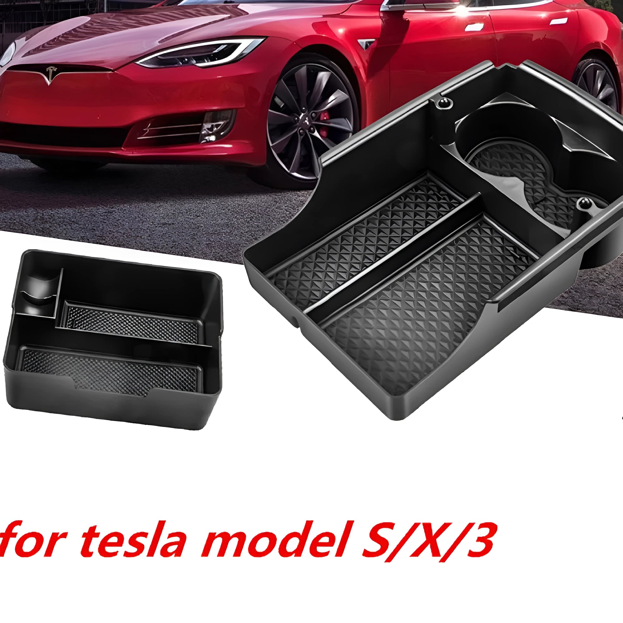 Plastic storage box organiser for Tesla Model 3, Model X and Model S centre console