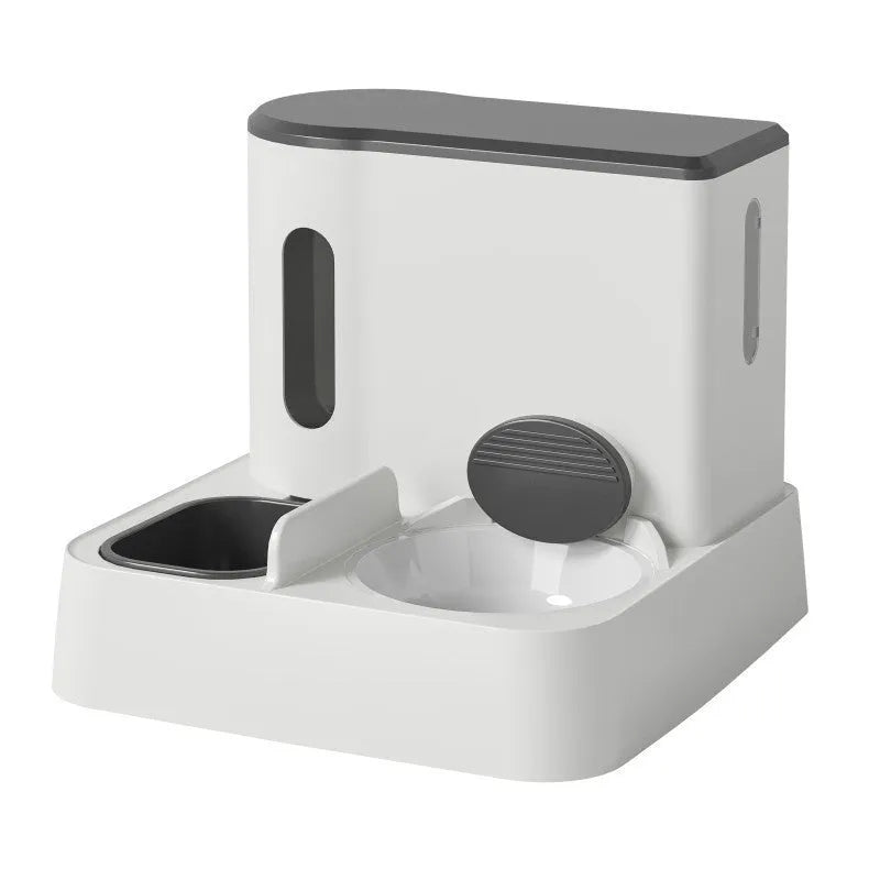Automatic cat feeder and water dispenser with integrated double bowl in grey, green, or yellow