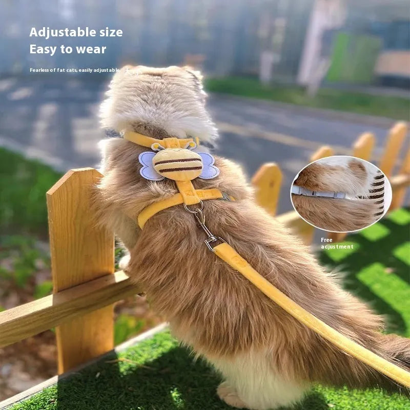 Bee-shaped adjustable cat leash in polyester material with multiple colour options