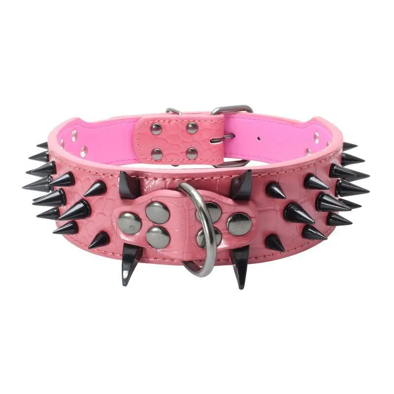 Berry large explosion-proof rivet bite-proof pet collar in PU material, retractable, multiple colours and sizes for dogs