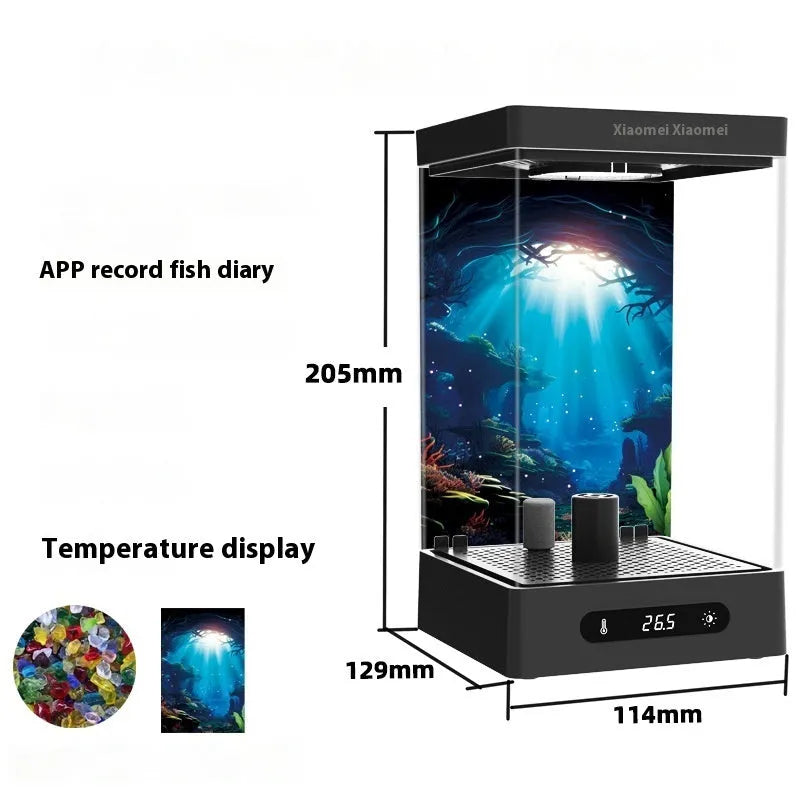 Bluetooth Douyu cylinder small fish tank in plastic, white colour, with data cable
