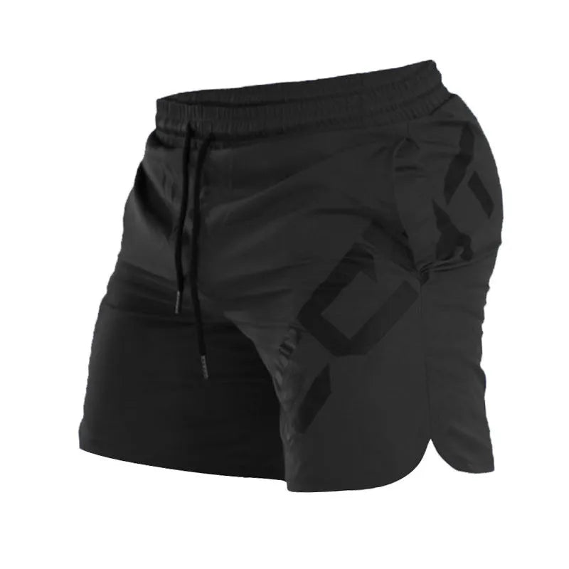 Men's black knee-length training shorts with quick-dry nylon fabric for summer running