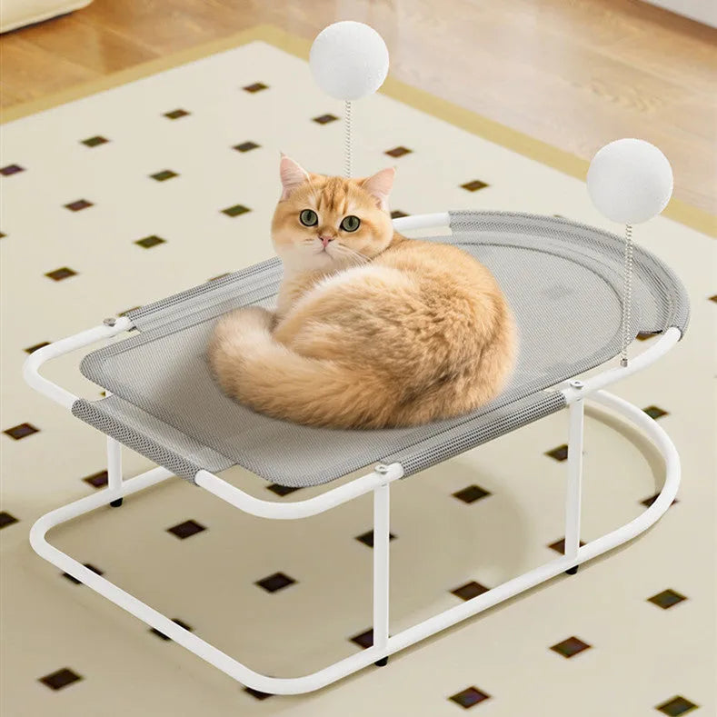 Large grey fabric cat kennel bed with breathable design for pet comfort