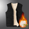 Men's fleece-lined thick cotton vest cardigan in solid colour black with cardigan front, no hood