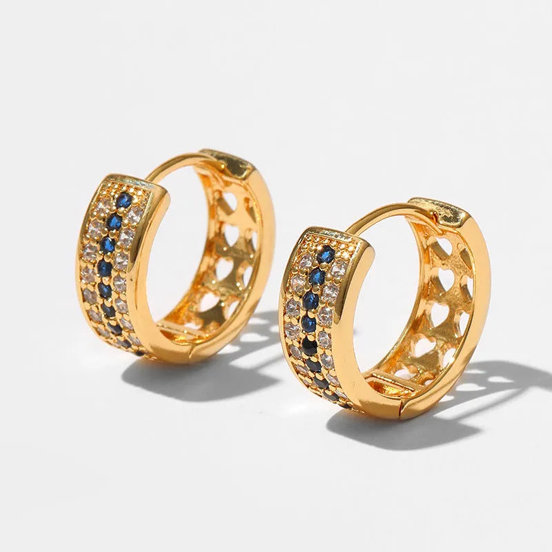 Geometric round gold-coloured hoop earrings for women