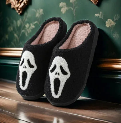 Halloween cartoon ghost hand thermal cotton slippers with suede upper and rubber non-slip sole indoor footwear