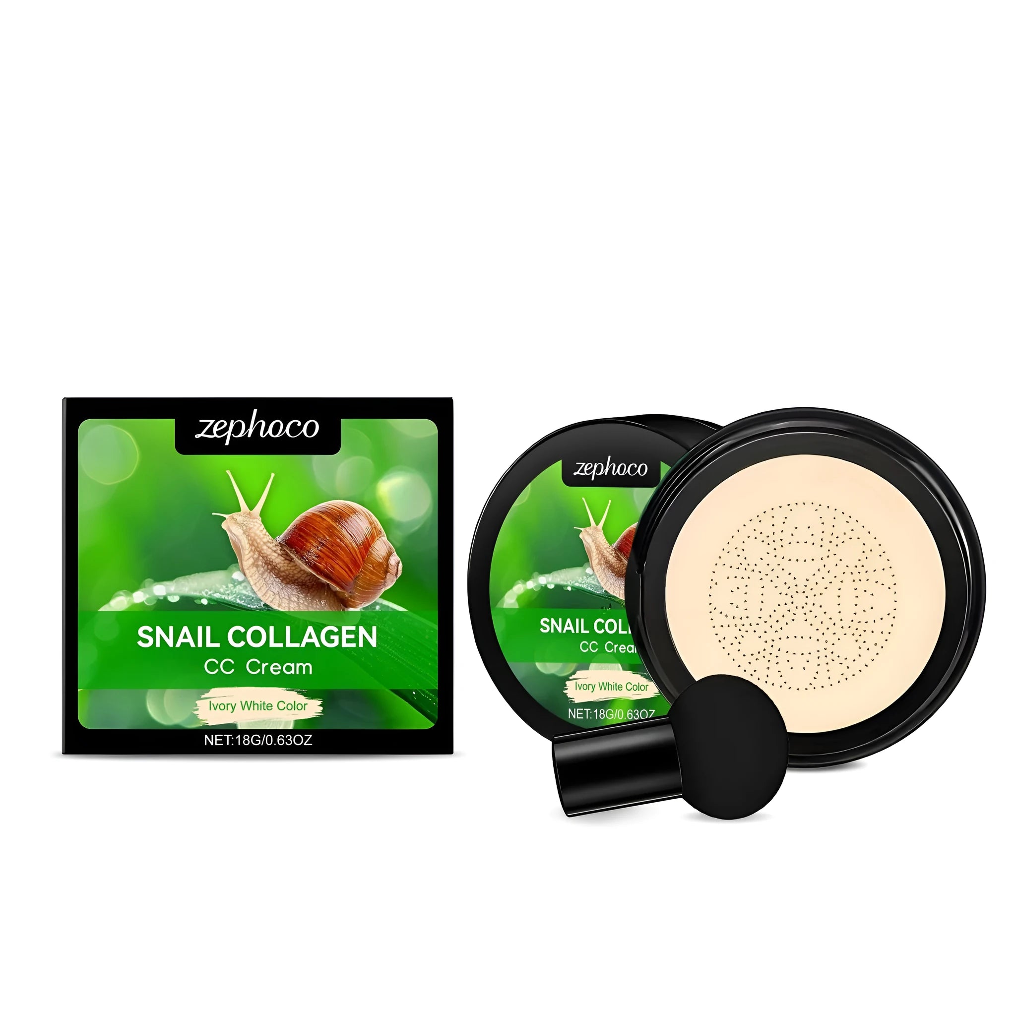 ZEPHOCO 18g tube of CC cream concealer foundation with a mushroom powder puff.