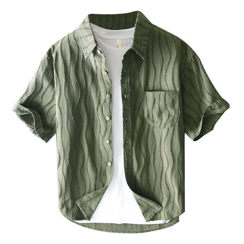 Men's pure cotton short sleeve casual shirt in Japanese fresh style