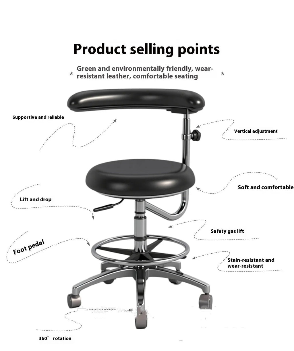 Black leather dental chair with hydraulic lift mechanism for dental hospital use