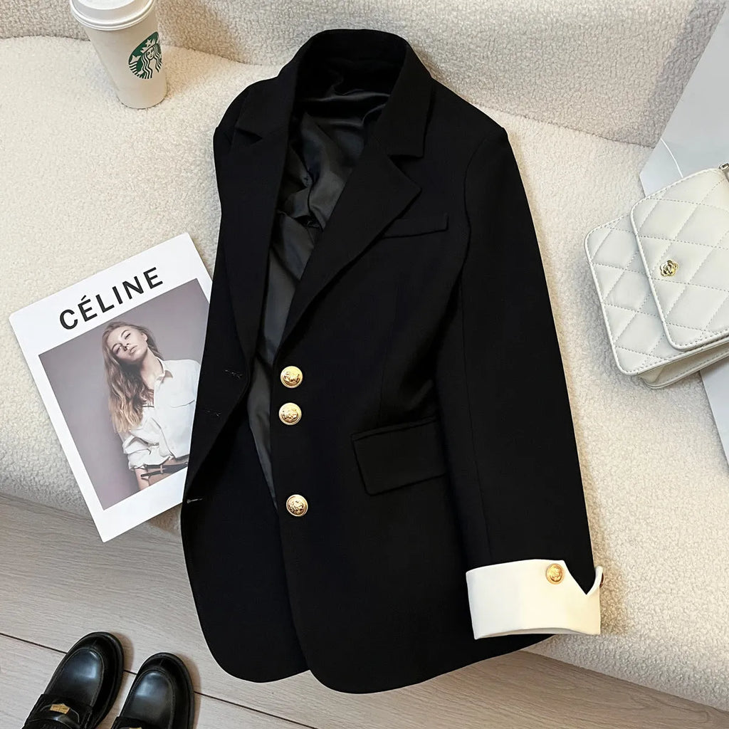 Women's Korean style coat in beige or black with 65cm length and loose fit design