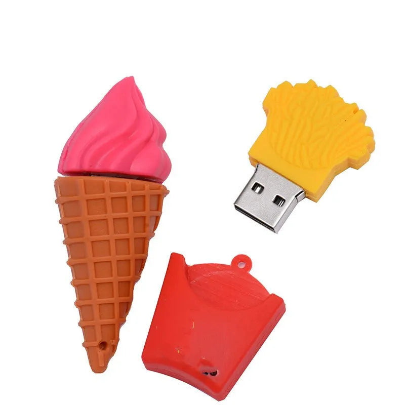Mini ice cream shaped USB flash drive in pink colour on a white background
