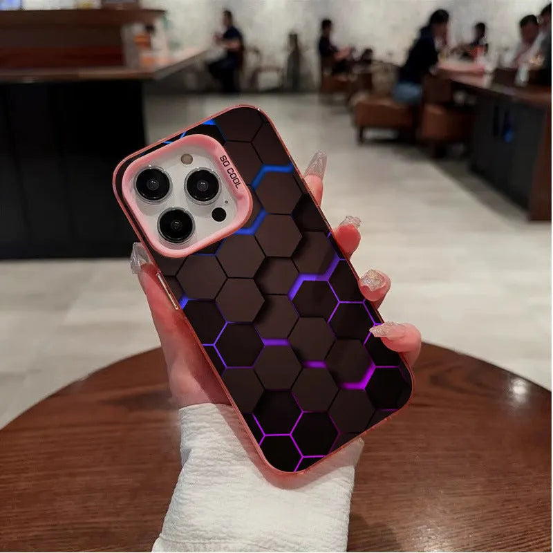 Frosted protective phone case for Apple iPhone with honeycomb texture in Moonlight Black colour.