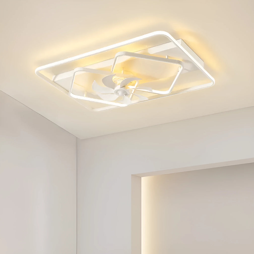 Modern ceiling fan lamp with light, 1100x700mm with plastic blades and acrylic lampshade