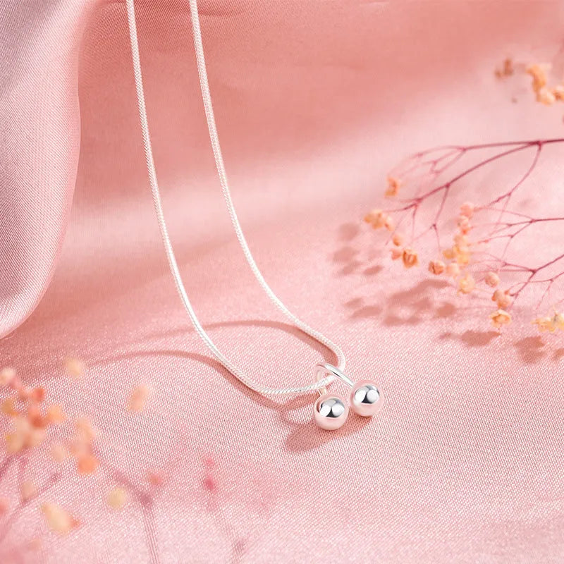 925 silver cherry necklace for women with snake bone chain and adjustable length