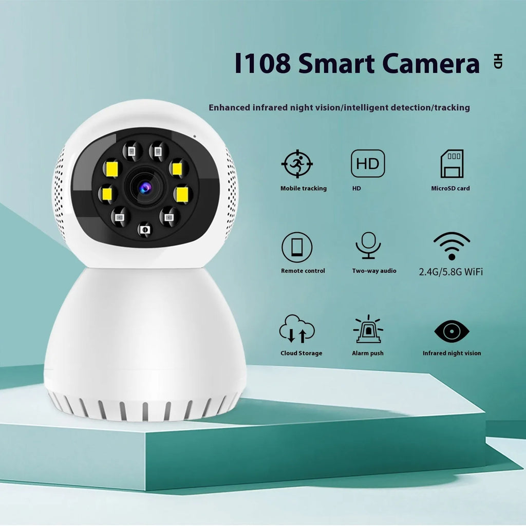 Dual-frequency wireless home security camera with 1080p resolution and wide-angle lens