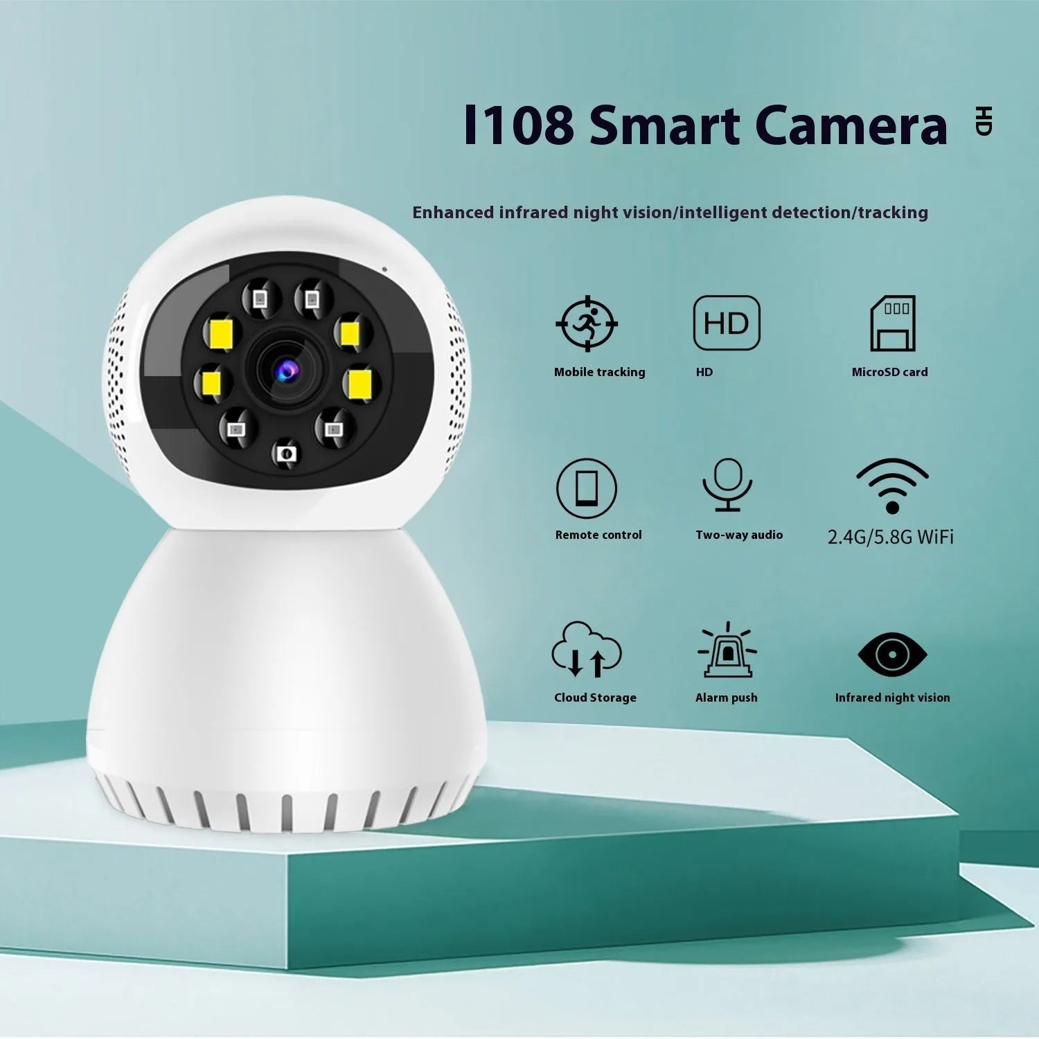 Dual-frequency wireless home security camera with 1080p resolution and wide-angle lens