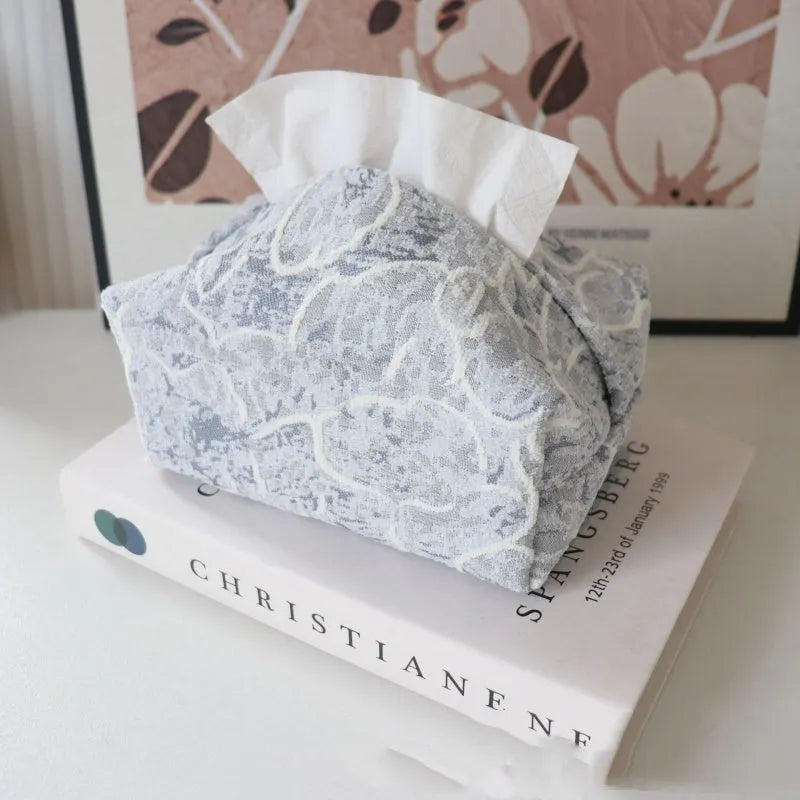 Chinese style pastel floral cotton tissue box in beige, blue, or brown for living room