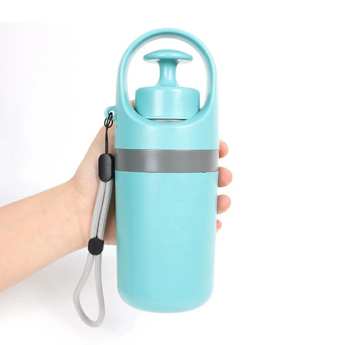 Blue ABS plastic pet pooper scooper with claw mechanism and included garbage bag roll
