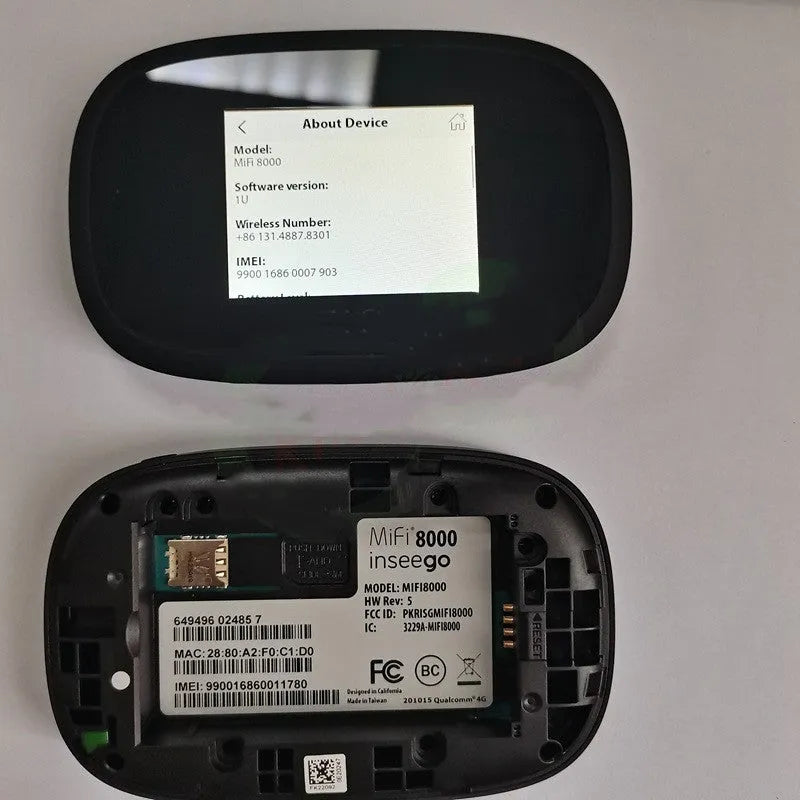 Black MiFi8000 portable 4G wireless router with compact rectangular design