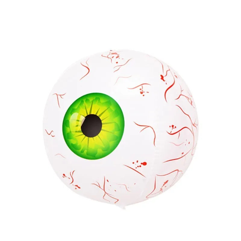 Green Halloween eyeball balloon inflatable with red bloodshot pattern design