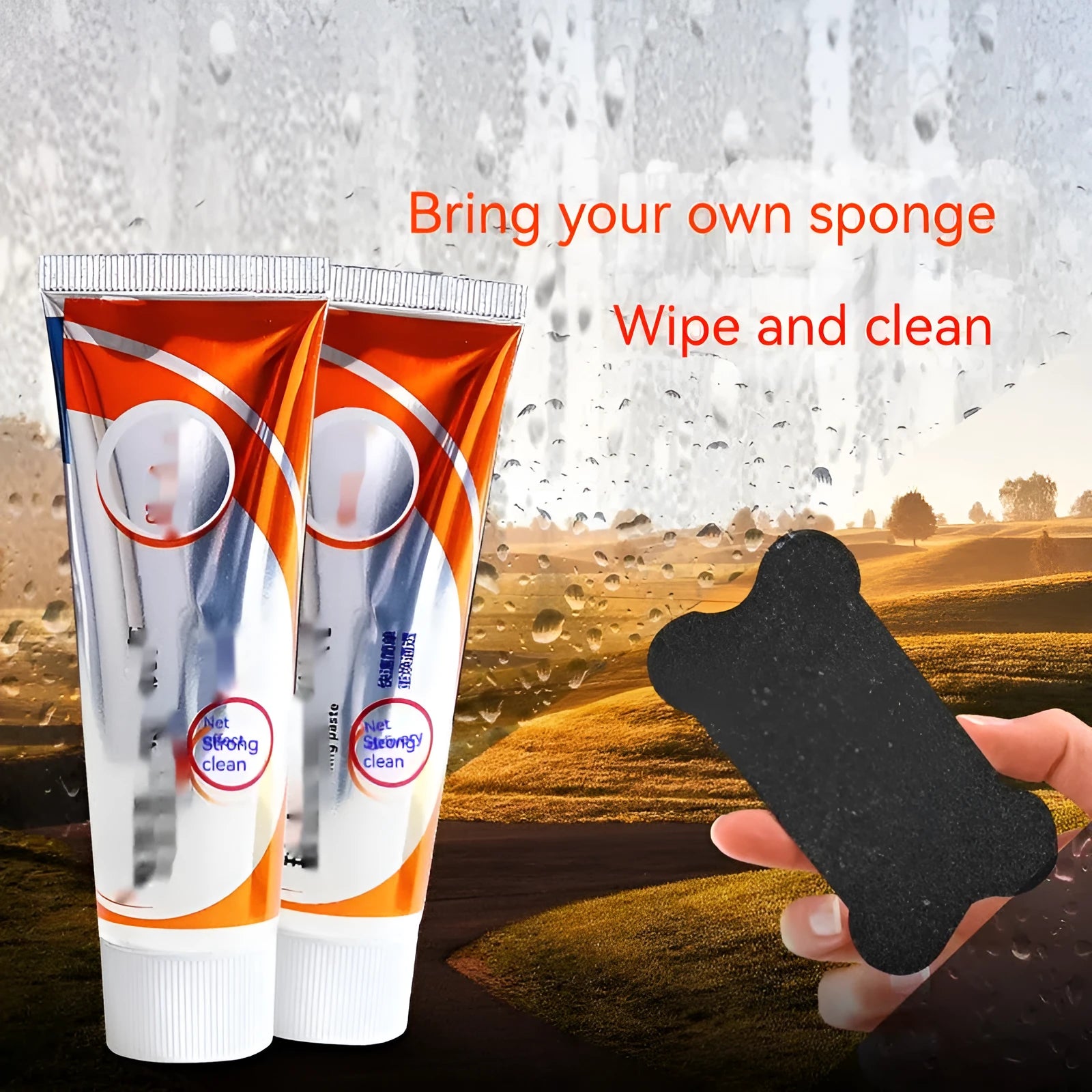 65ml car windscreen cleaning paste in white container with sponge applicator for removing oil stains
