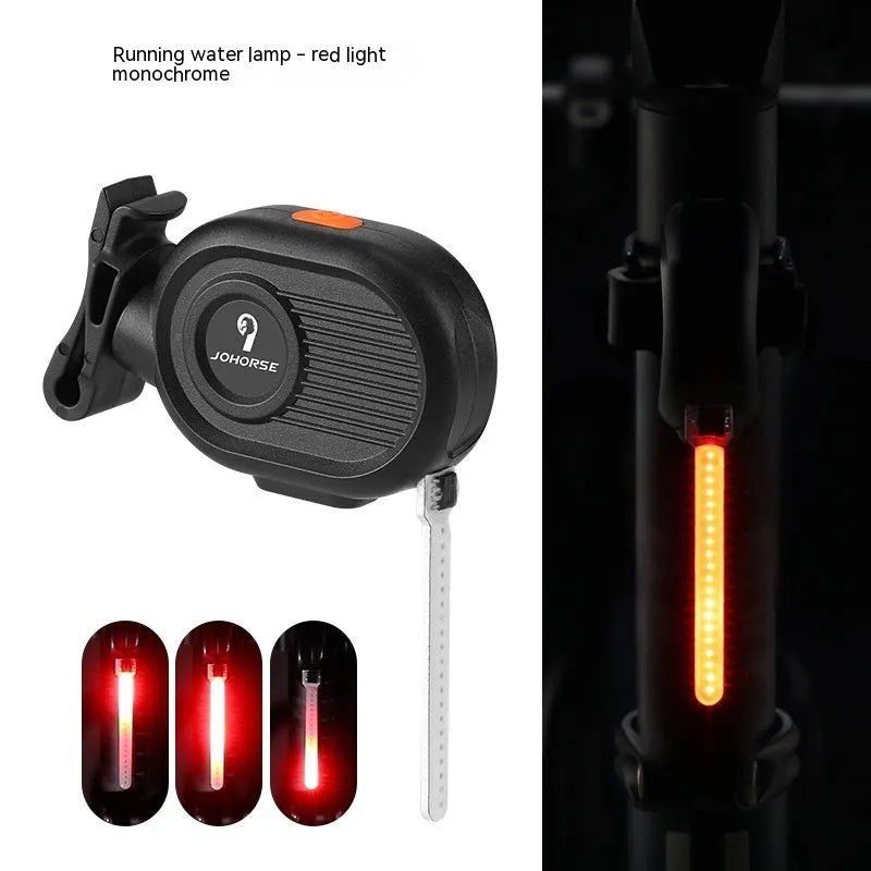 Bicycle running water taillight showing blue waterfall light effect on a bike seat post