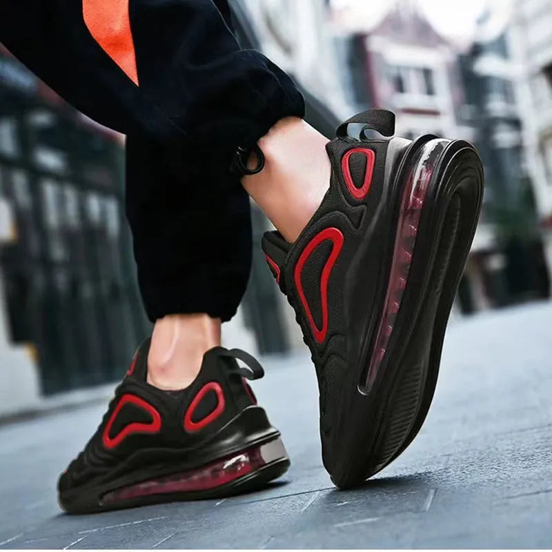 Men's black lace-up sneakers with thick sole and round toe for outdoor sports