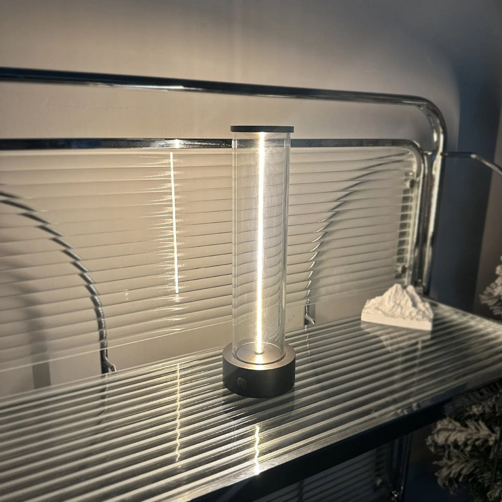 Modern glass LED light strip with magnetic base measuring 53mm wide by 234mm tall