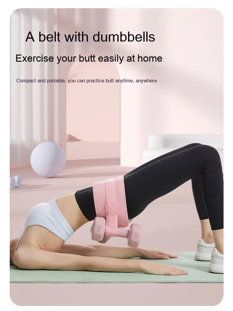 Black and pink hip bridge training belt for dumbbell and barbell exercises with lumbar support