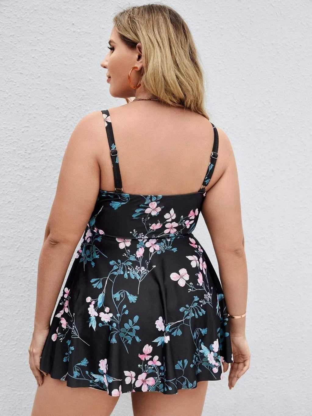 Women's floral print one-piece swimsuit in split colours with extended sizing options