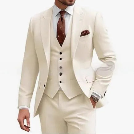 Men's slim fit three-piece suit in chemical fibre blend fabric for formal occasions