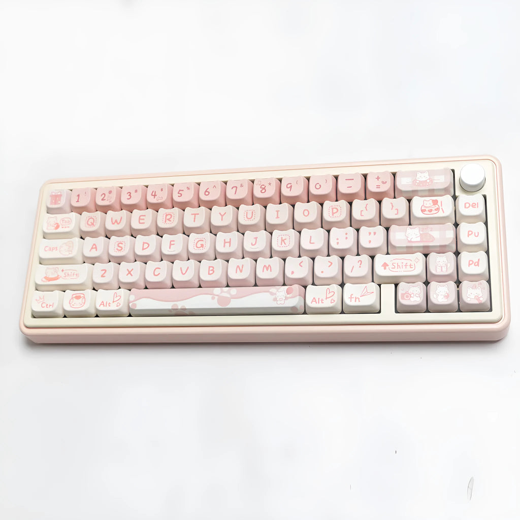 Full set of PBT sublimation dye printed keycaps for a mechanical keyboard, showing various coloured keys.